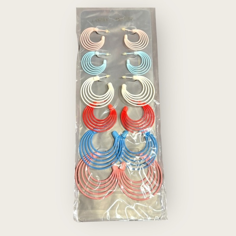 Vibrant Hoop Earrings Set - 6 Pairs